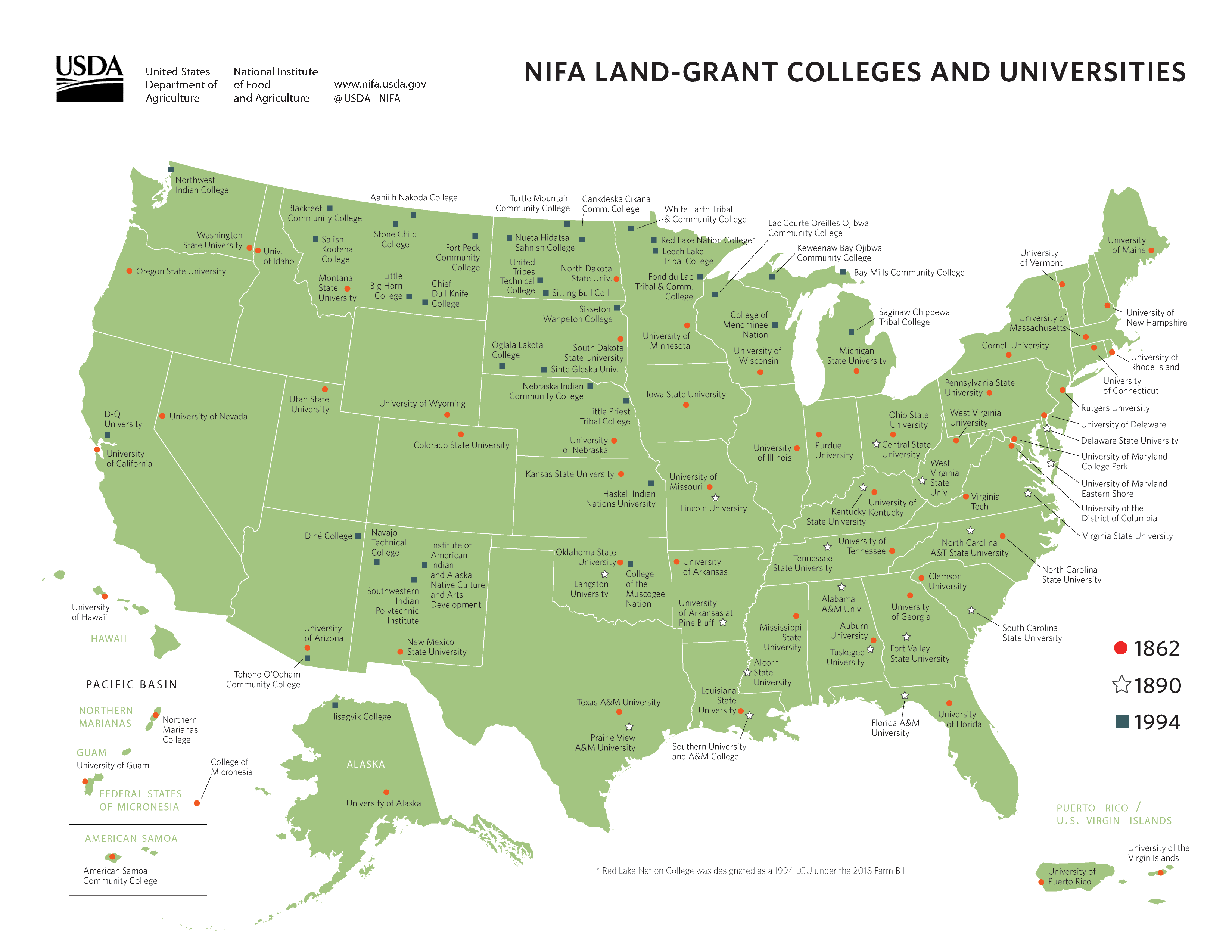 image of nifa land-grant colleges and universities map