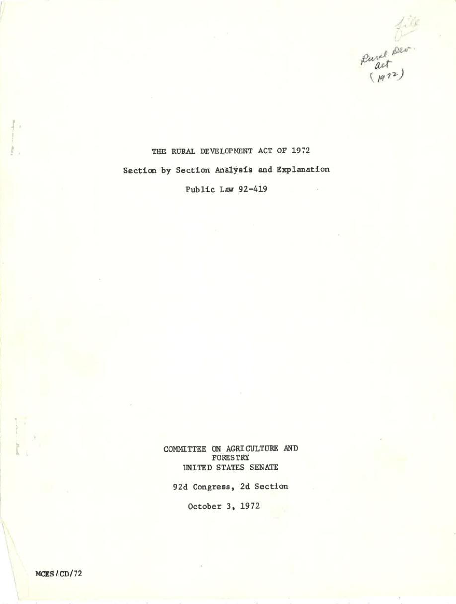 Cover of The Rural Development Act of 1972