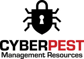 Logo graphic of a black bug silhouette with a keyhole-shaped center. Bold text reads “CYBERPEST,” with “PEST” in red, above smaller “Management Resources” lettering.