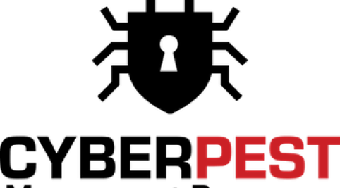 Logo graphic of a black bug silhouette with a keyhole-shaped center. Bold text reads “CYBERPEST,” with “PEST” in red, above smaller “Management Resources” lettering.