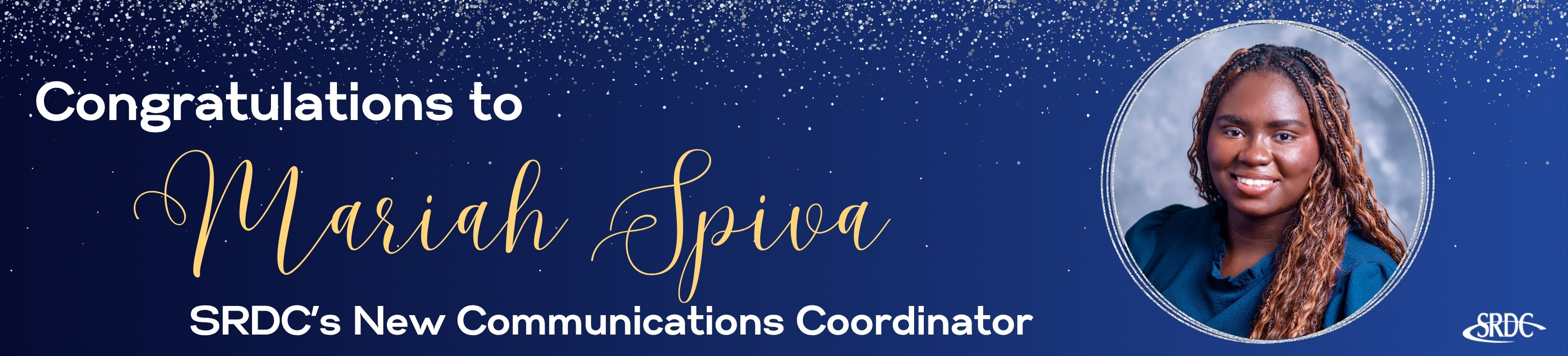 navy blue graphic with text: congratulations to Mariah Spiva