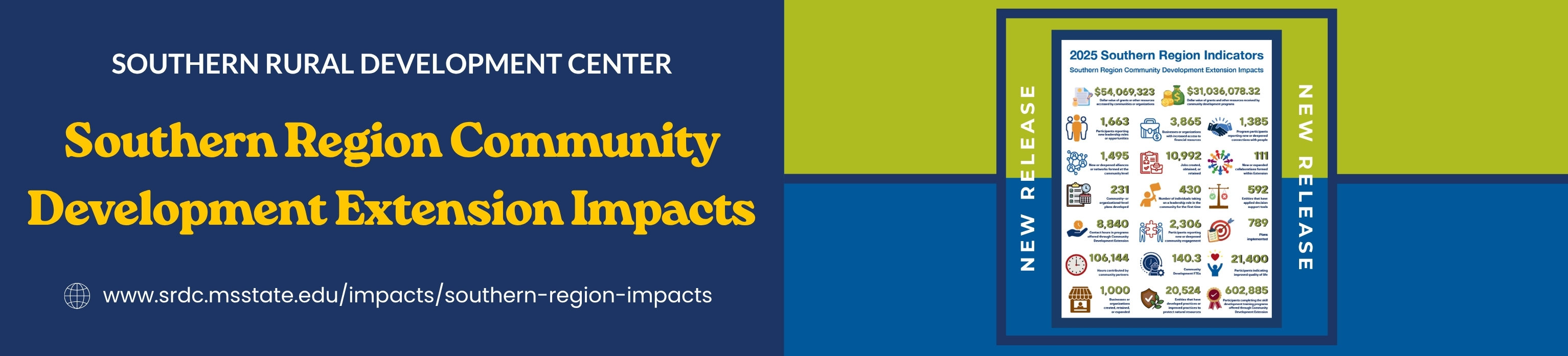 blue and green graphic for new release of southern community indicators